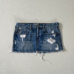 Hollister Distressed Jean Mini Skirt Medium Wash